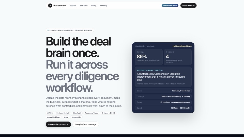 Provenance main page screenshot